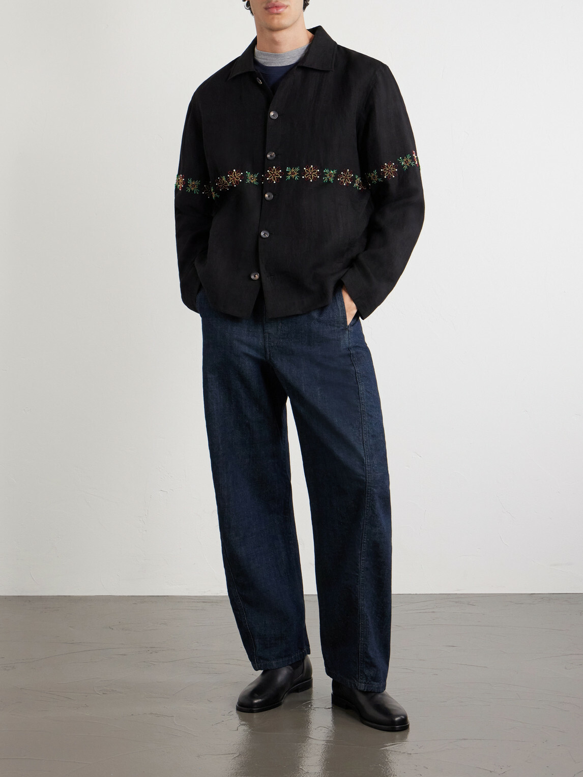 Kartik Research - Embroidered Linen Shirt - Black