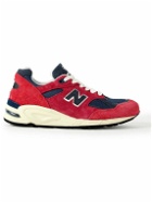 New Balance - 990 Leather-Trimmed Suede and Mesh Sneakers - Red