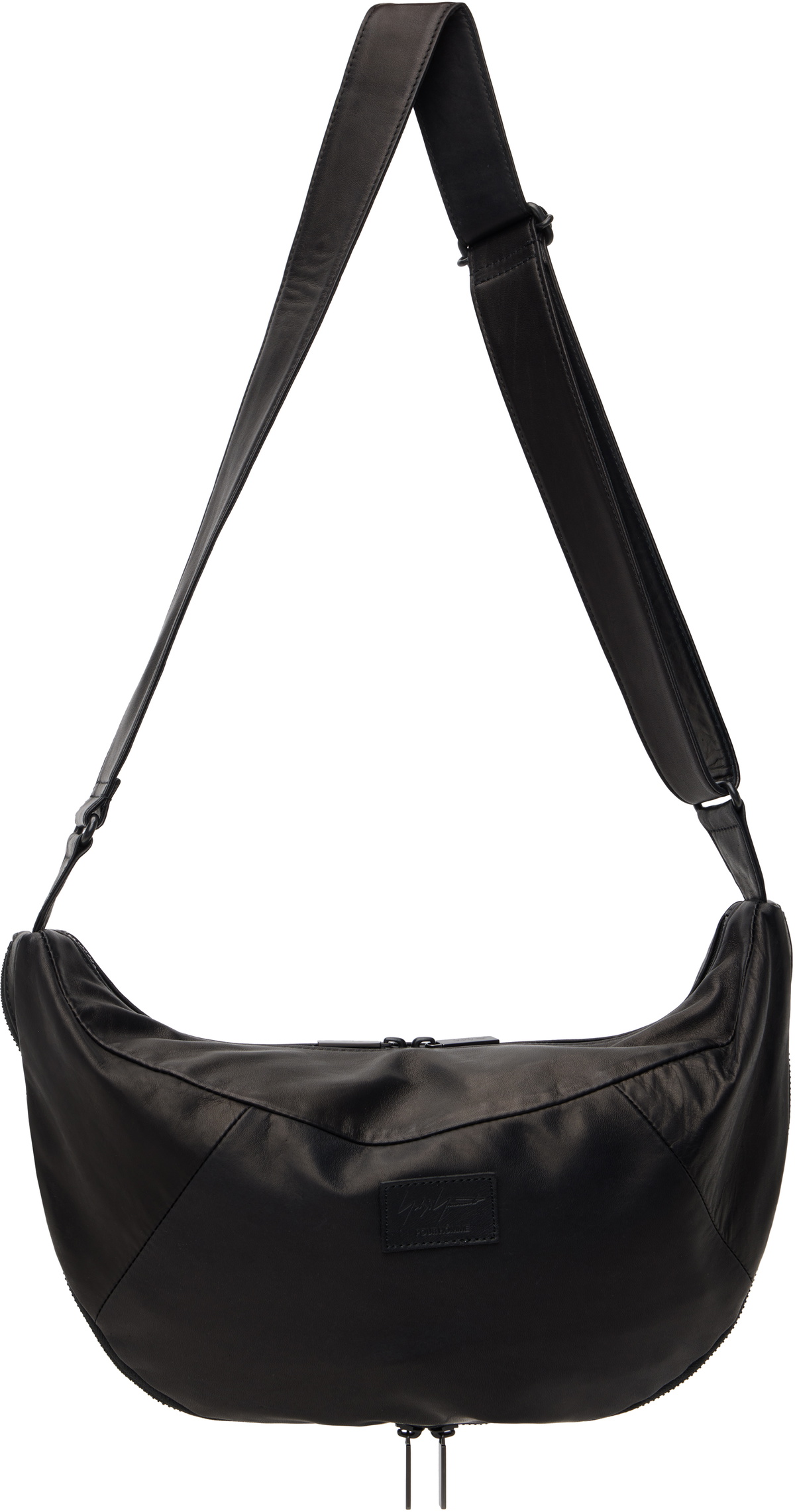 YOHJI YAMAMOTO Black Scratch Horse Leather Half Moon Shoulder Bag
