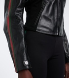 Gucci Web Stripe leather biker jacket
