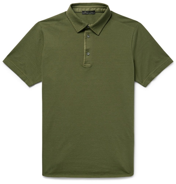 Photo: Loro Piana - Cotton-Piqué Polo Shirt - Army green