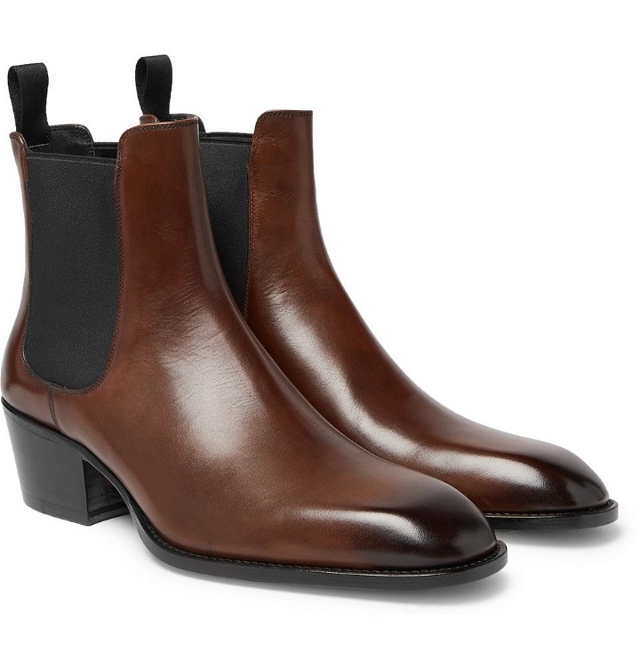Photo: TOM FORD - Webster Burnished-Leather Chelsea Boots - Men - Brown