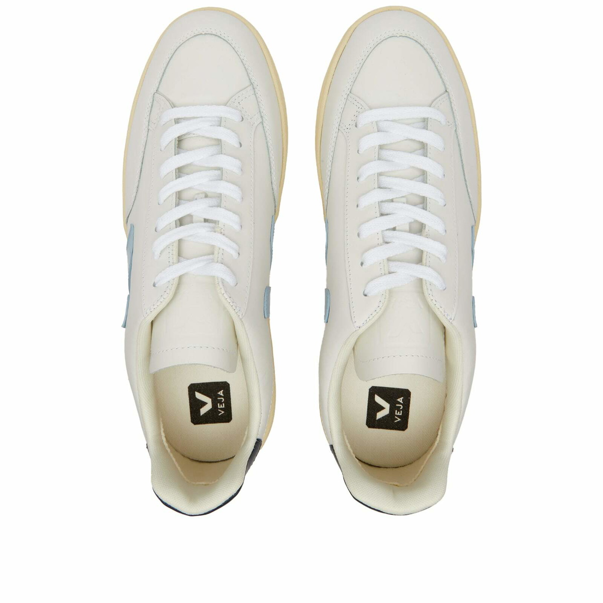 Veja Men's V-12 Leather Sneakers in Extra White/Steel/Nautico VEJA