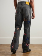 Gallery Dept. - G-Time Flared Distressed Logo-Appliquéd Jeans - Black
