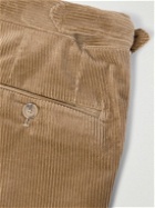 De Petrillo - Slim-Fit Pleated Cotton-Blend Corduroy Trousers - Neutrals