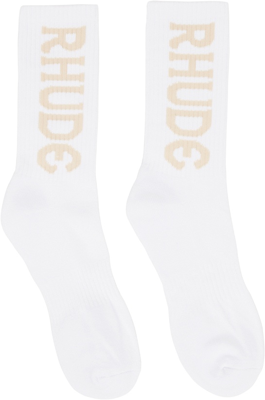 Photo: Rhude White & Tan Vertical Socks