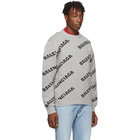 Balenciaga Grey and Black All Over Logo Sweater