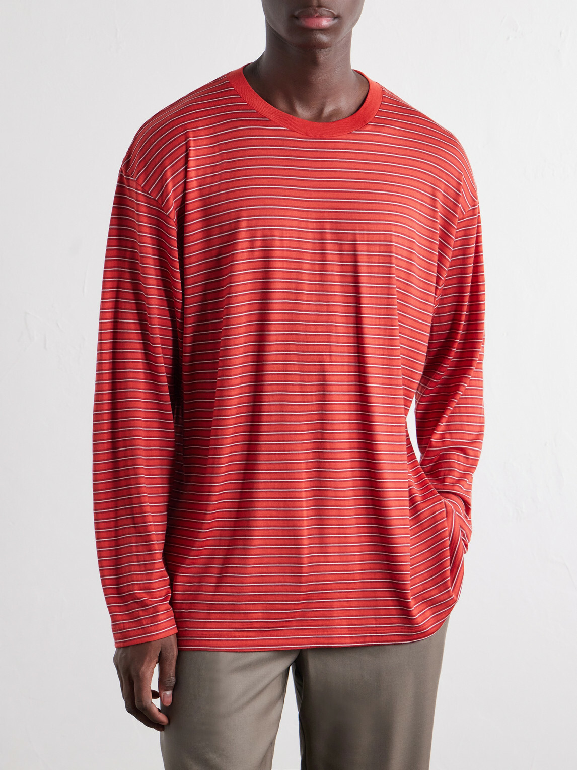 Auralee - Striped Wool-Jersey T-Shirt - Red
