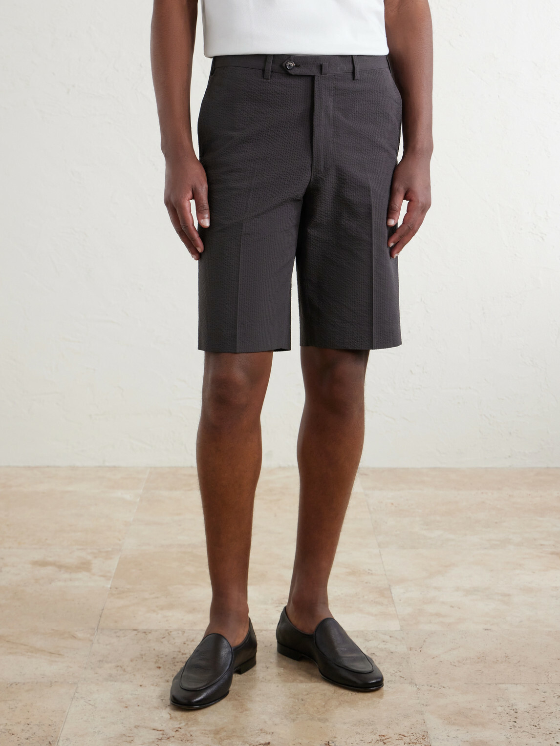 De Petrillo - Straight-Leg Cotton-Seersucker Shorts - Brown