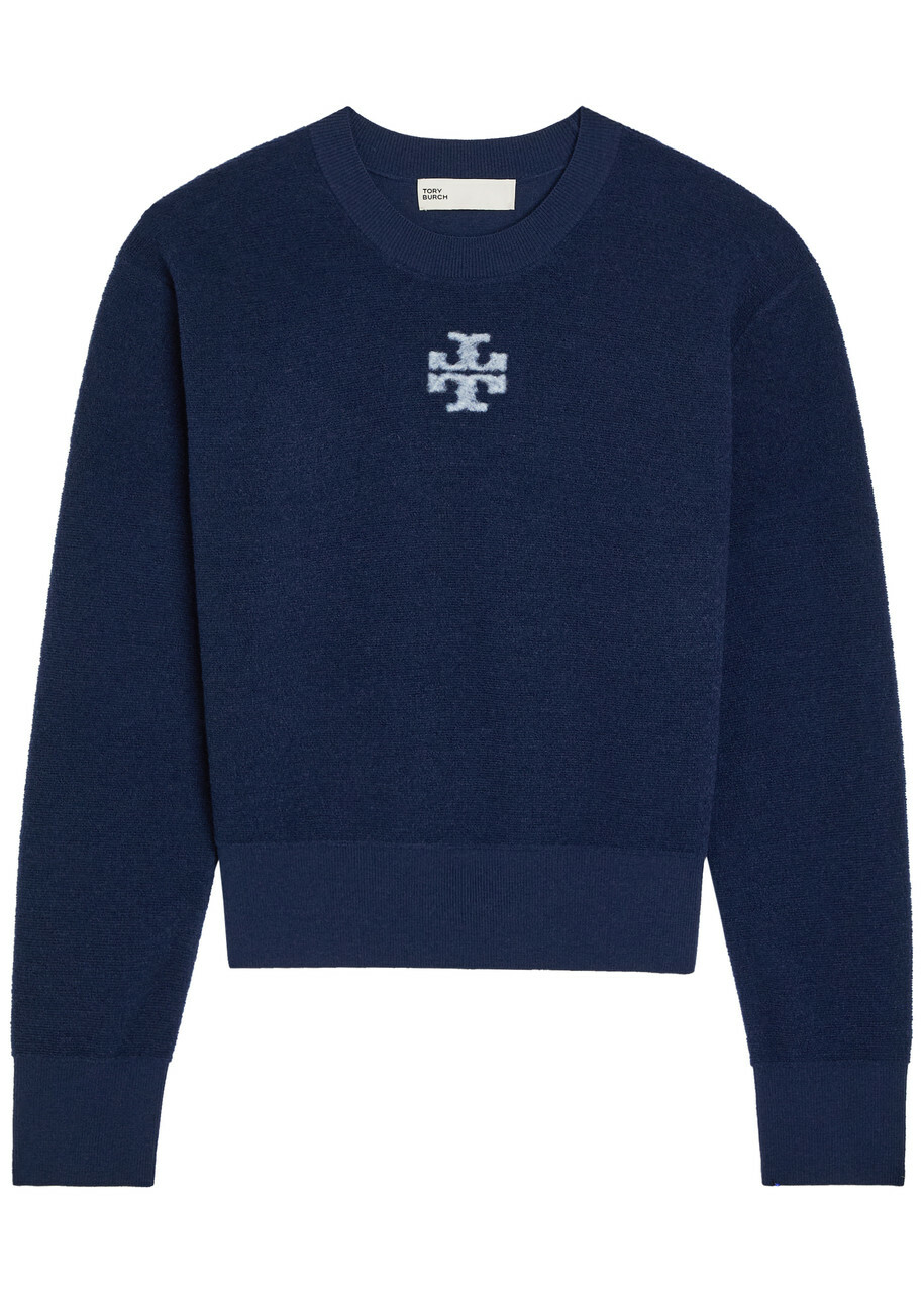 Tory Burch Logo Wool-blend Jumper Navy