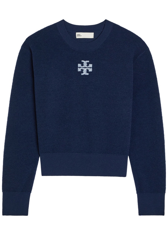 Photo: Tory Burch Logo Wool-blend Jumper Navy
