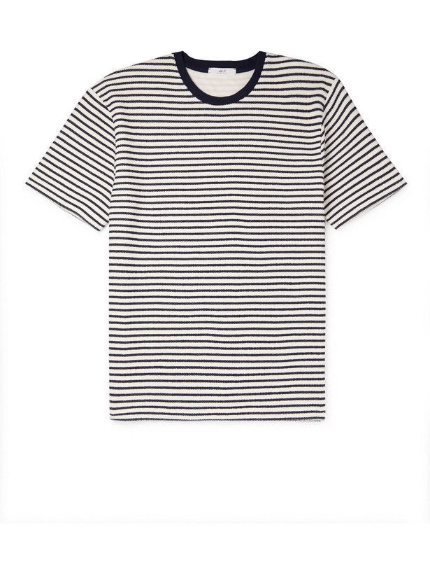 Photo: Mr P. - Striped Crochet-Effect Cotton-Blend Jersey T-Shirt - Blue