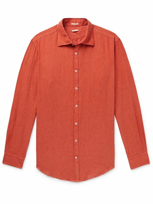 Photo: Massimo Alba - Genova Striped Linen and Cotton-Blend Shirt - Orange