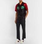 Gucci - Camp-Collar Webbing-Trimmed Appliquéd Satin Shirt - Men - Black