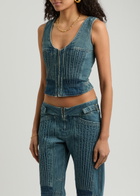 Knwls Lace-up Cropped Denim Corset top Navy