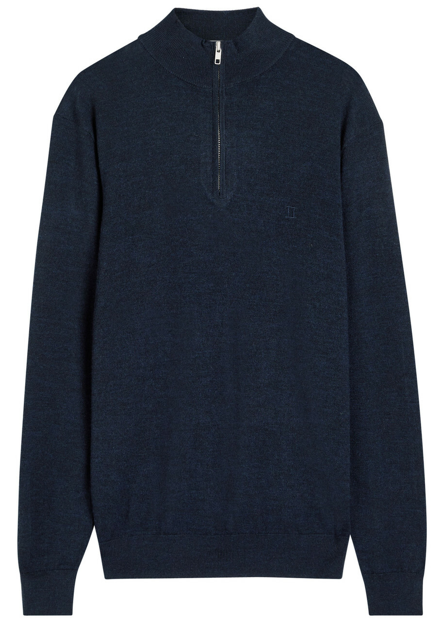 Les Deux Greyson Half-zip Merino Wool Jumper Navy