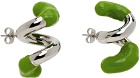 SUNNEI Silver & Green Fusillo Rubberized Earrings