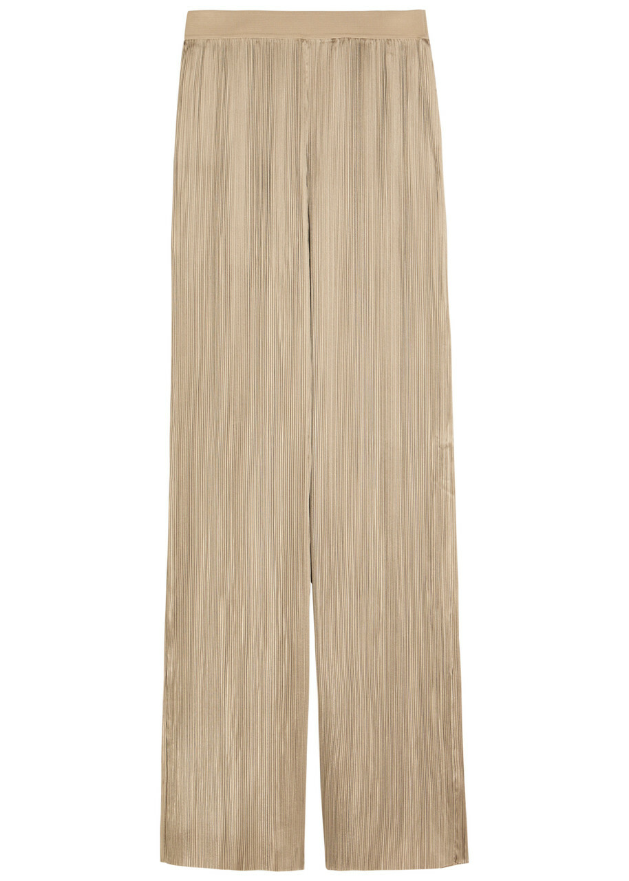 Joseph Amber Pleated Wide-leg Satin Trousers Beige
