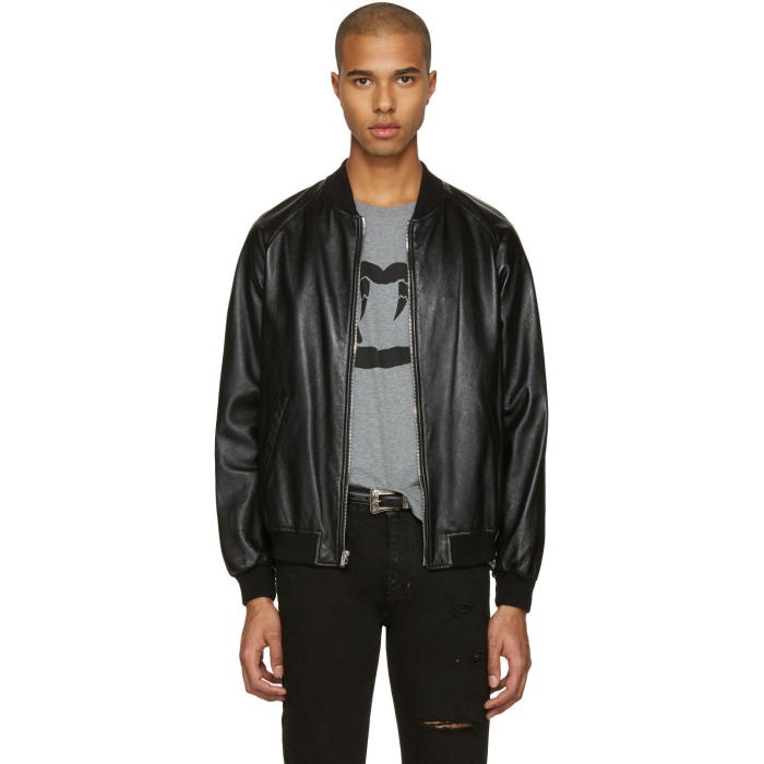 Photo: Saint Laurent Black Leather Oversized Teddy Bomber Jacket