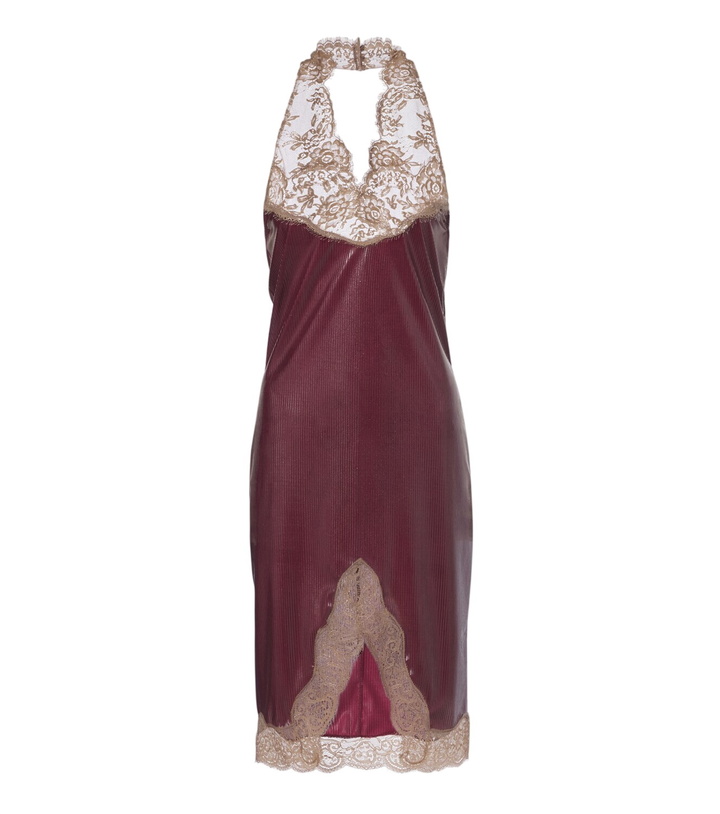 Photo: Saint Laurent Lace-trimmed halterneck silk jersey minidress