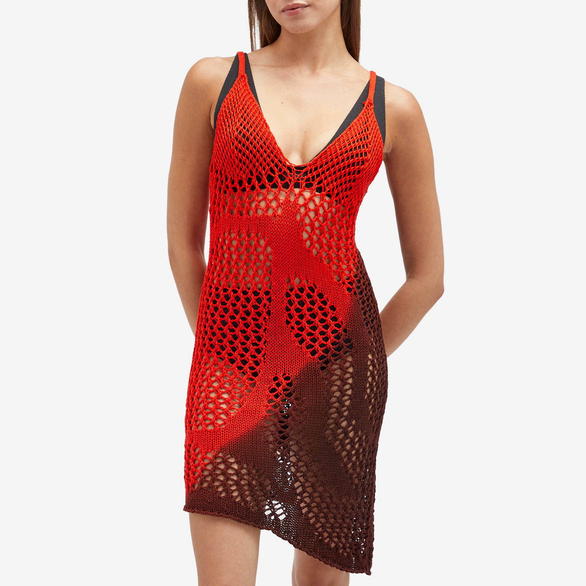 ワンピース THE ATTICO KNIT DRESS The Attico Women's Crochet Knitted Dress in Red/Fuchsia/Wine
