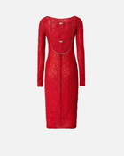 Pinko Fitted Lace Dress With Open Back Salsa Red