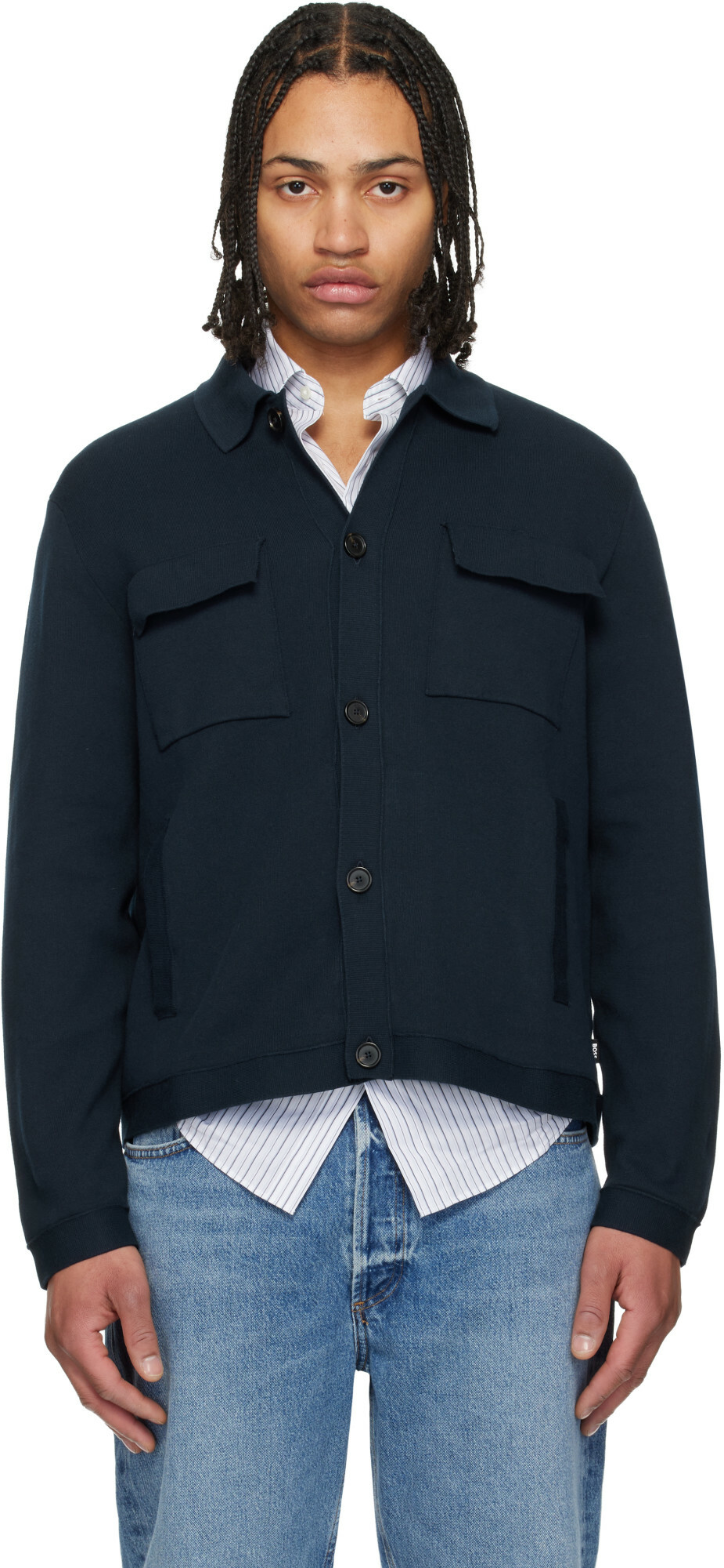 BOSS Navy Regular-Fit Cotton Overshirt