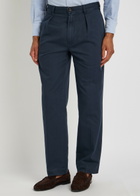 Drake's Herringbone Tapered-leg Trousers Navy