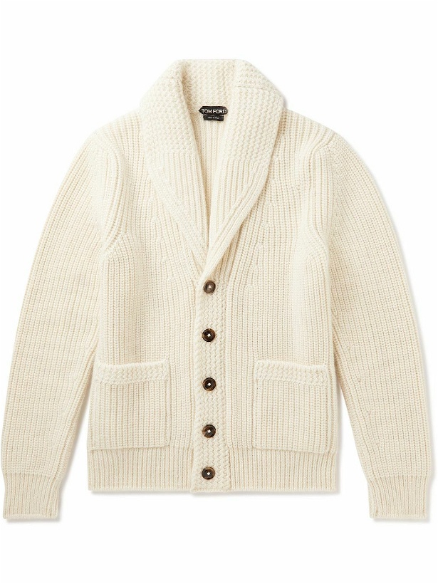 Photo: TOM FORD - Shawl-Collar Cashmere and Mohair-Blend Cardigan - Neutrals