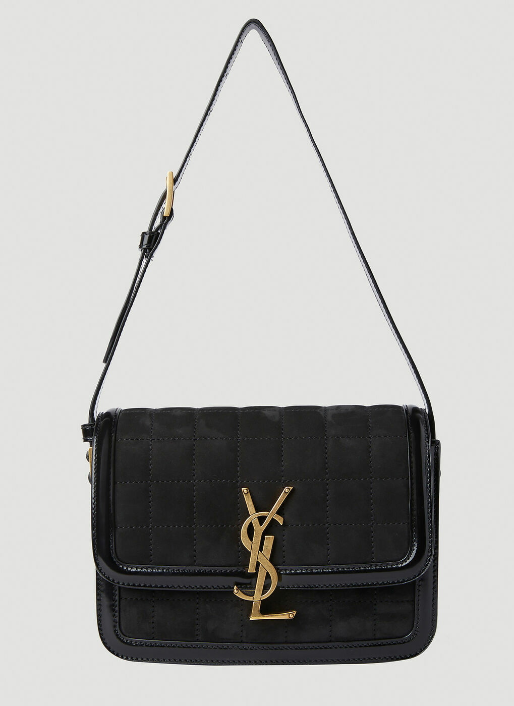 Logo plaque quilted shoulder bag