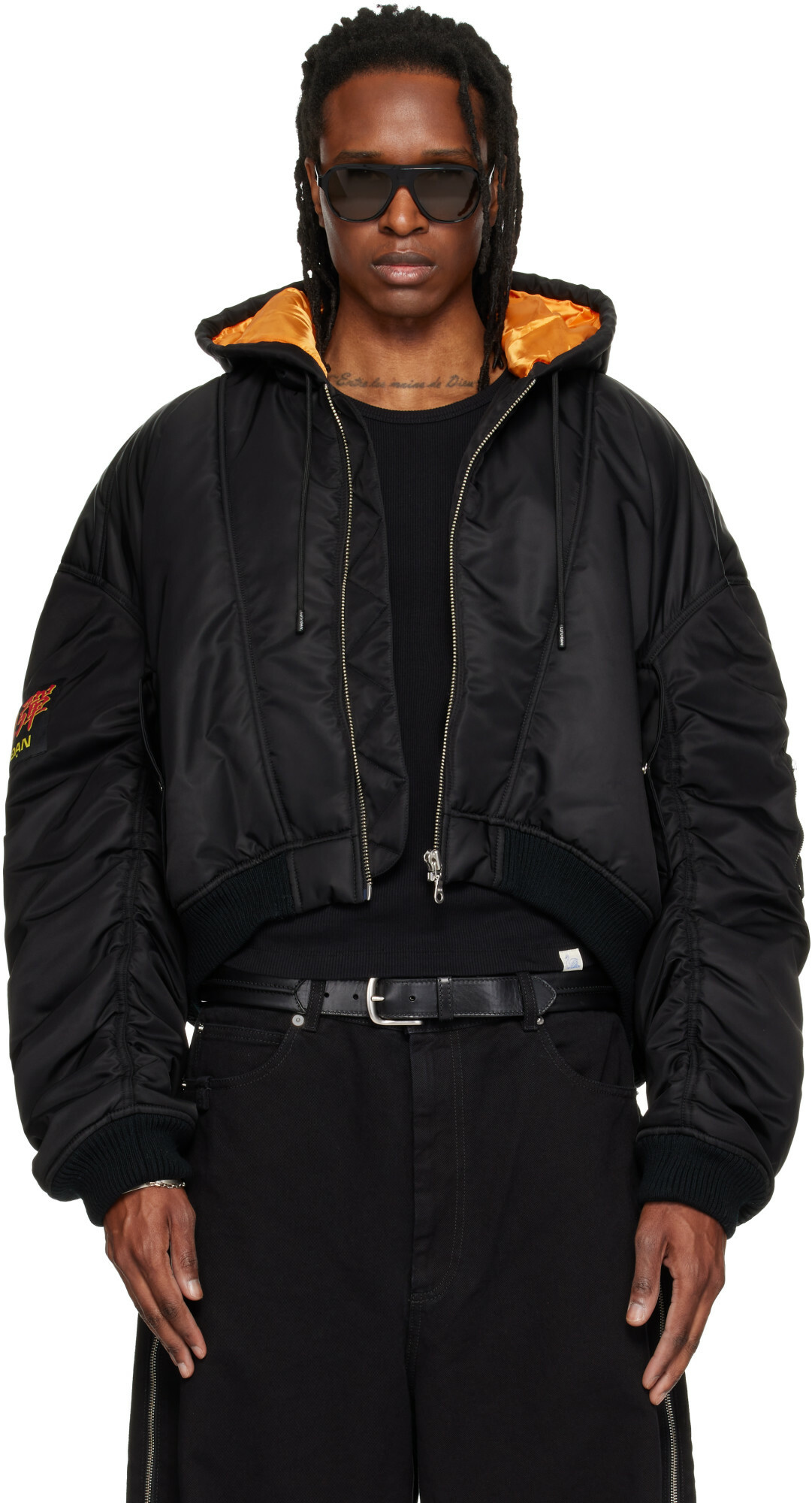 LU'U DAN Black Distorted MA1 Bomber Jacket