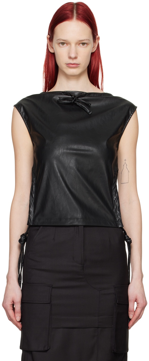 Photo: Youth Black Drawstring Faux-Leather Tank Top
