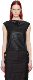 Youth Black Drawstring Faux-Leather Tank Top
