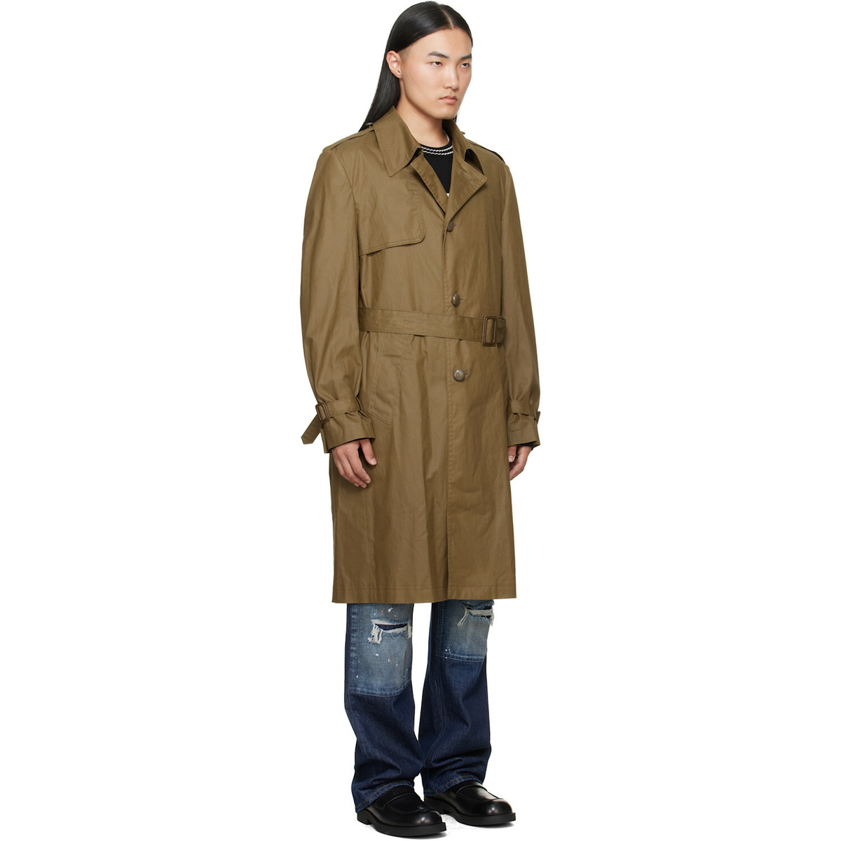 MM6 Maison Margiela Khaki Coated Cotton Trench Coat