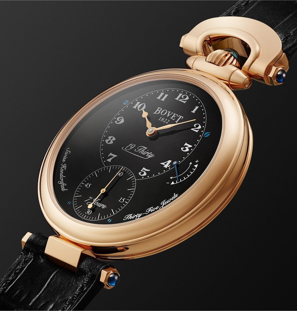 Bovet - 19Thirty Fleurier Hand-Wound 42mm 18-Karat Rose Gold and Leather Watch, Ref. No. NTR0029 - Black
