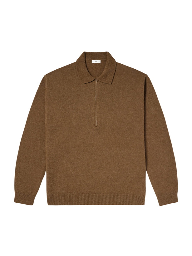 Photo: ATON - Wool-Blend Half-Zip Polo Sweater - Brown