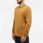Fred Perry Men's Long Sleeve Twin Tipped Polo Shirt in Dark Caramel/Oatmeal/Black