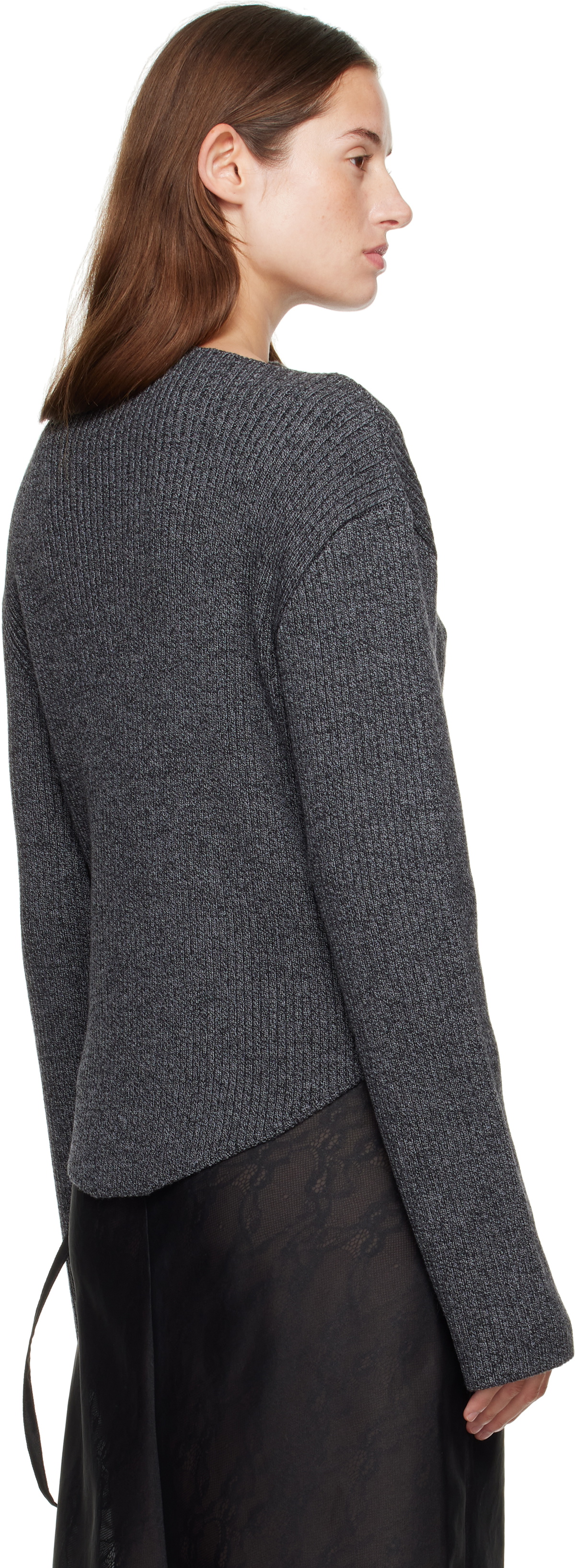 Courrèges Gray Boatneck Ribbed Wool Sweater