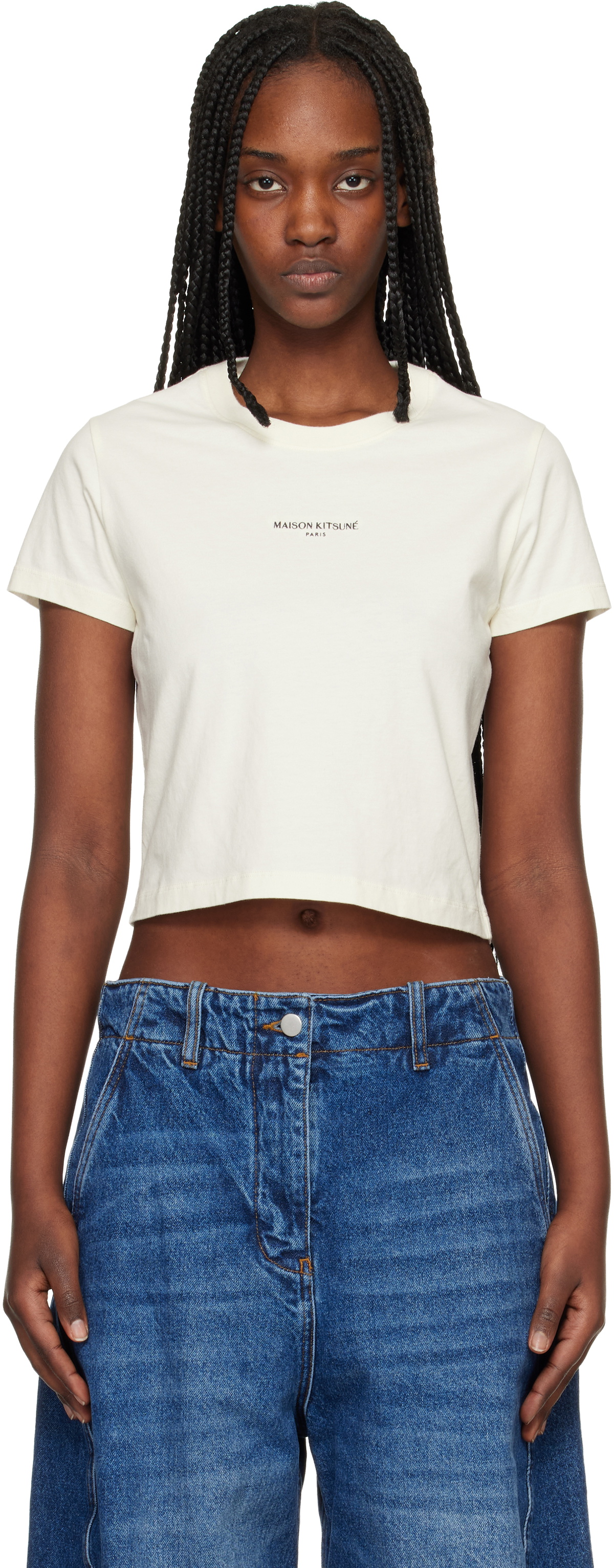 Maison Kitsuné Beige 'Maison Kitsuné Paris' Baby T-shirt
