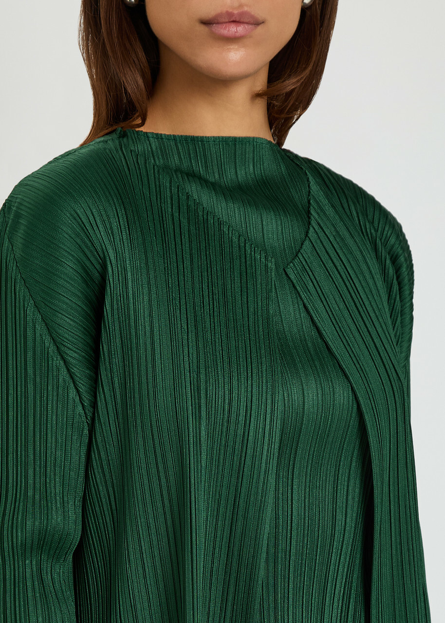 Pleats Please Issey Miyake Pleated Woven Cardigan Dark Green