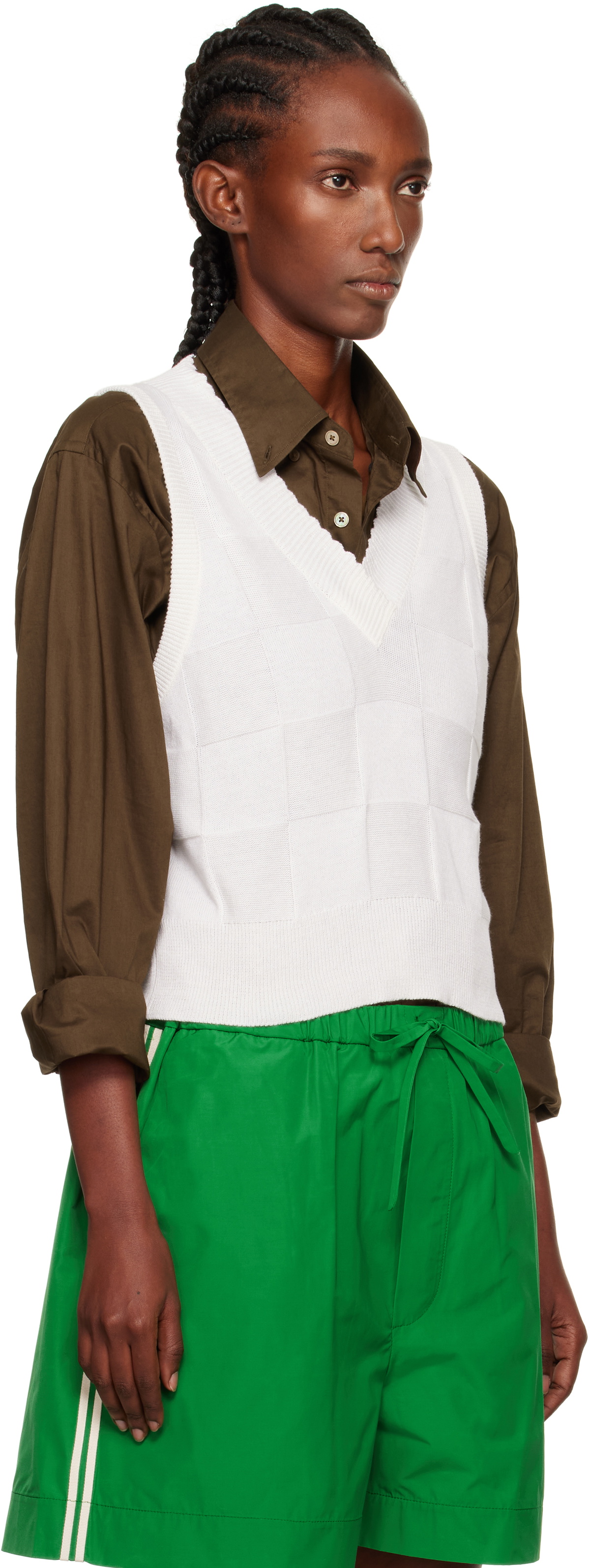 Cordera White Checkered Cotton & Cashmere Vest