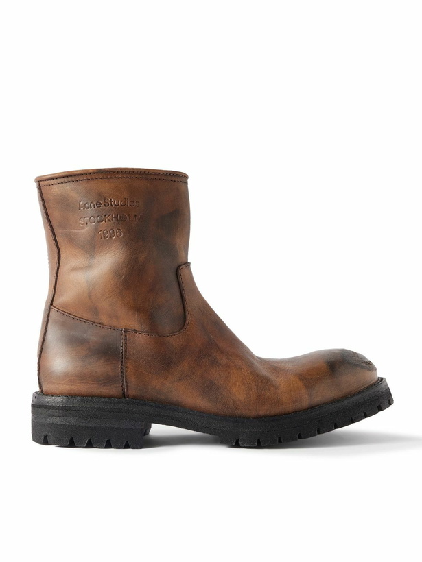 Photo: Acne Studios - Bork Logo-Embossed Distressed Leather Boots - Brown