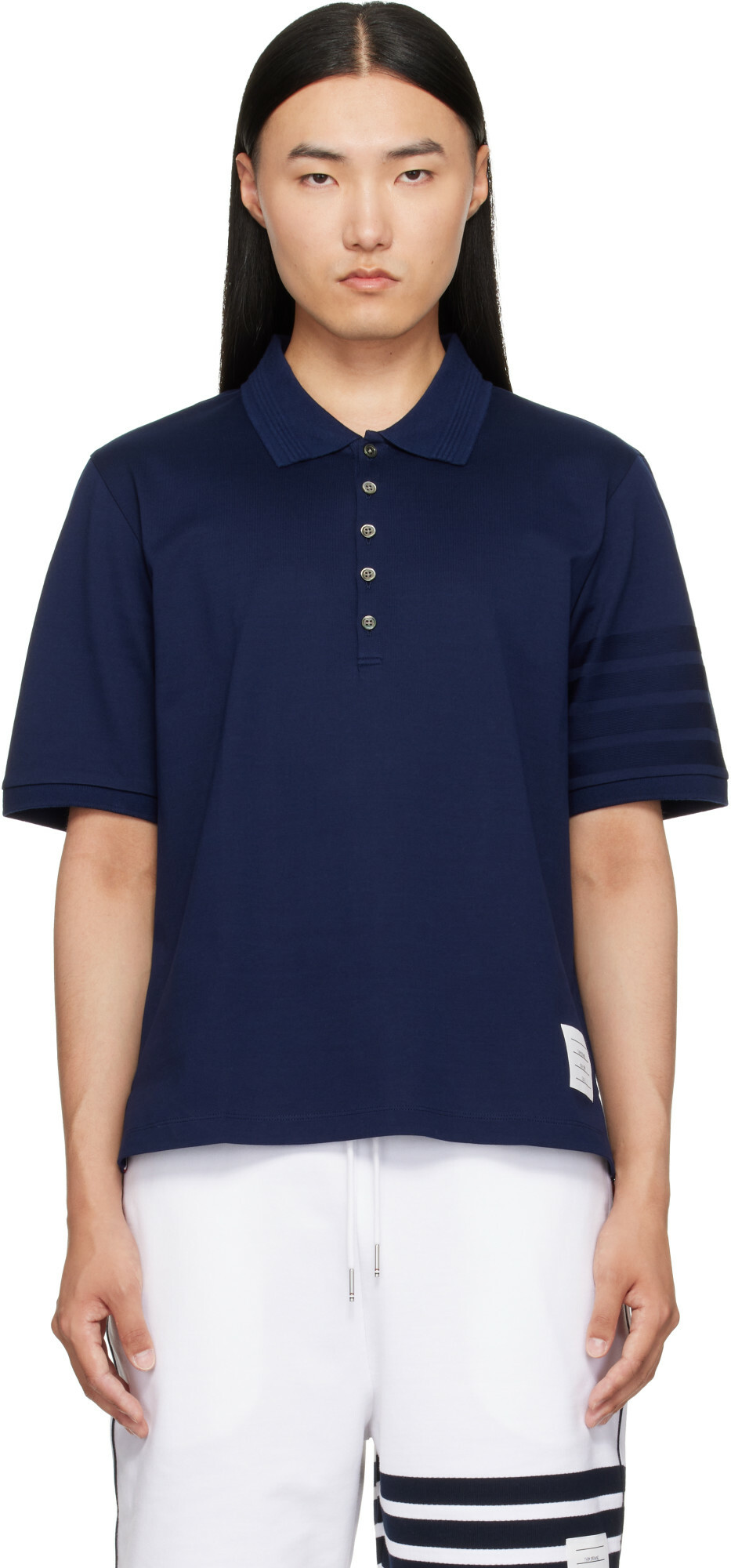 Thom Browne Navy Jersey Ottoman 4-Bar Polo
