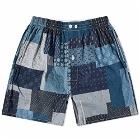 Anonymous Ism Men's Boro Patchwork Boxer Short in Blue