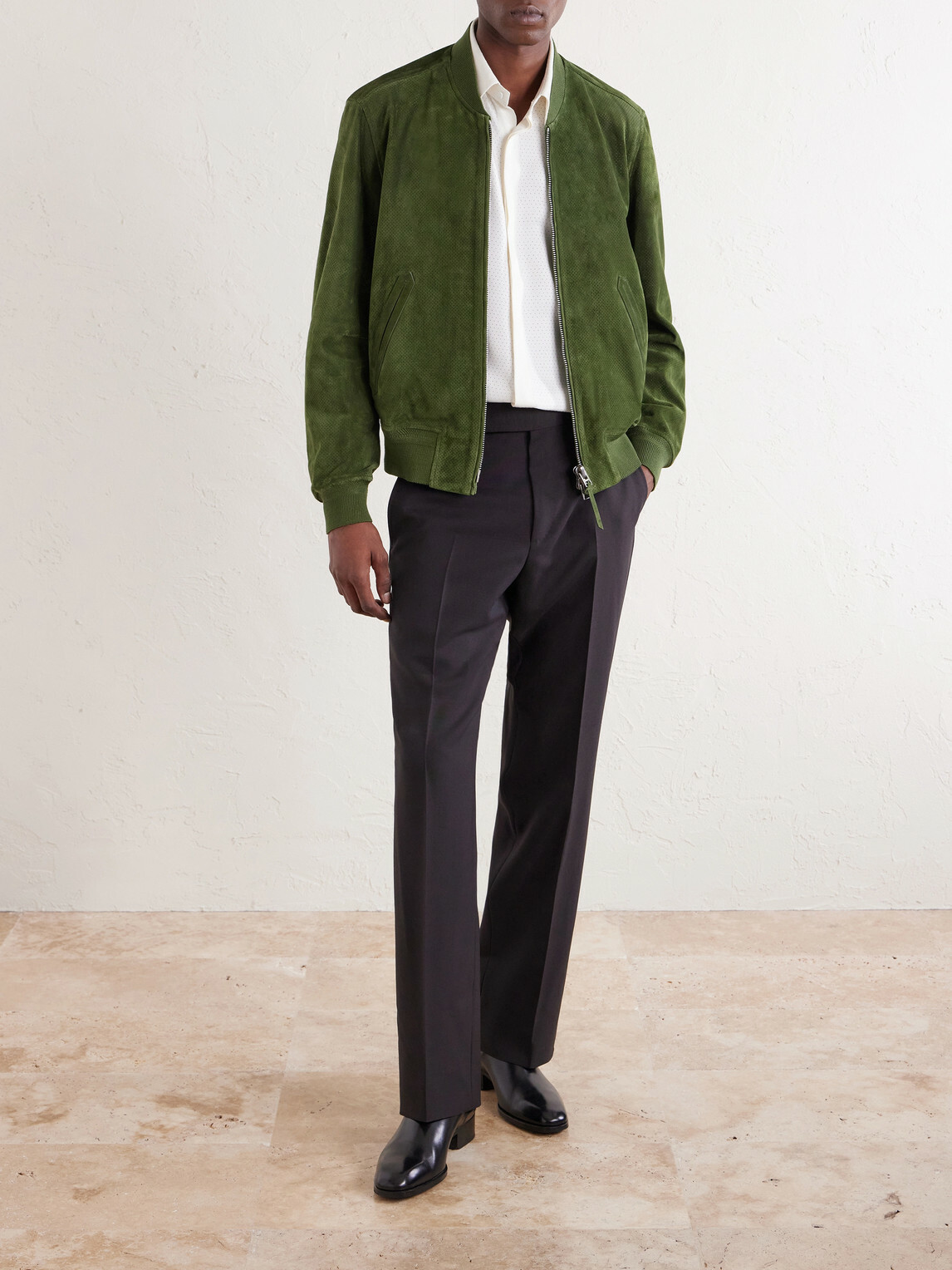 TOM FORD - Perforated Suede Bomber Jacket - Green