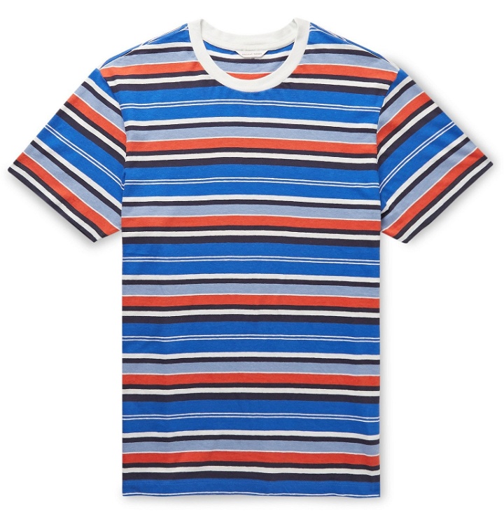 Photo: Orlebar Brown - Sammy Striped Cotton and Linen-Blend T-Shirt - Blue