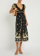 Alice + Olivia Rose Floral-print Crepe Midi Dress Black