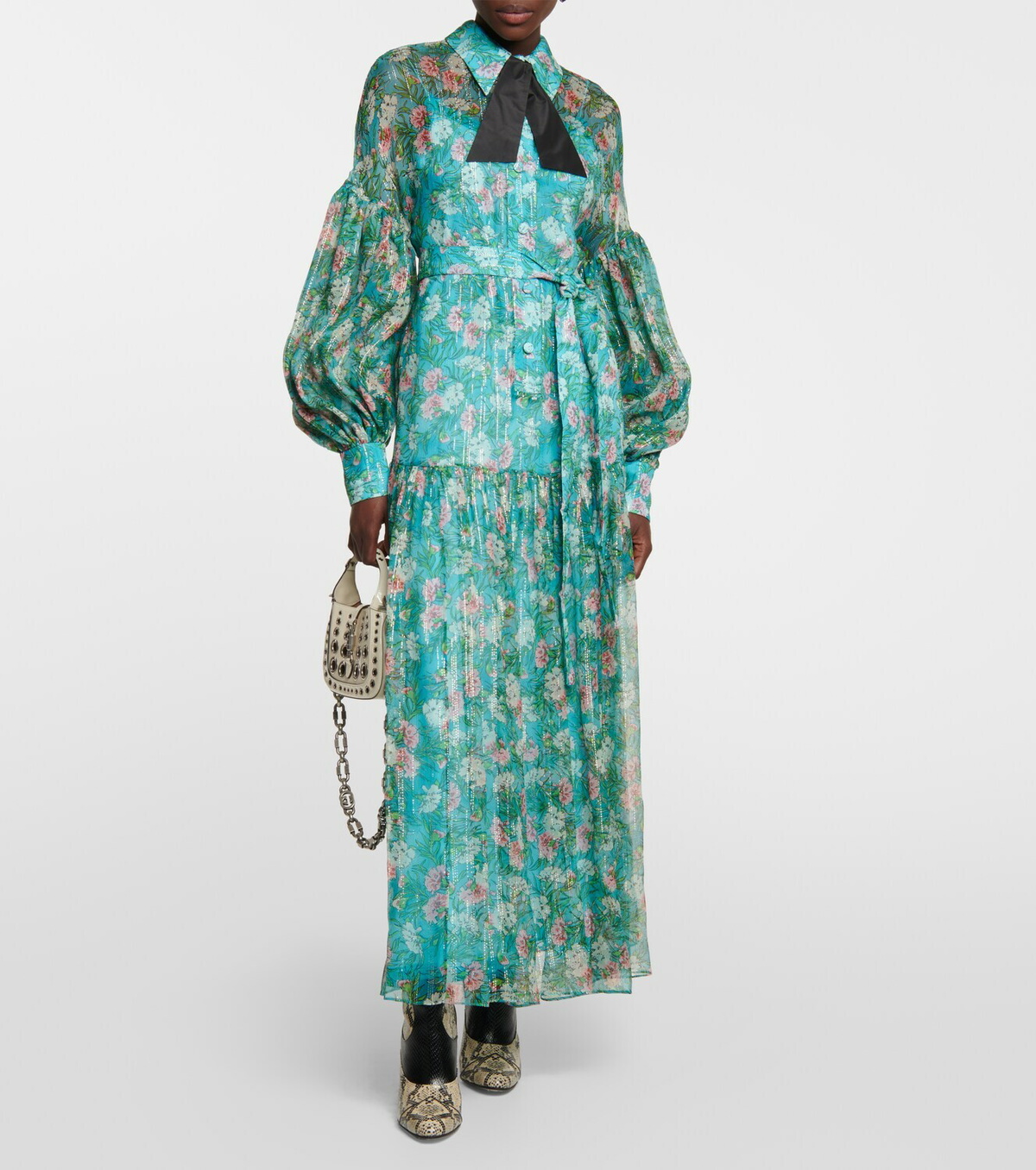 Gucci Floral Pleated Silk Creponne Gown Gucci