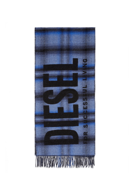 Photo: Diesel Wool-blend scarf with check pattern - Scarf Mens in Blue