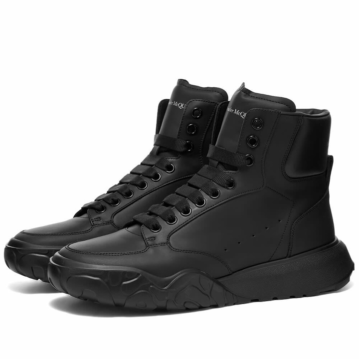 Photo: Alexander McQueen Men's Court Mid Nappa Leather Sneakers in Black/Black